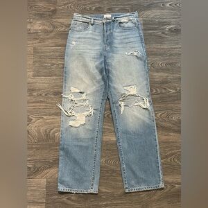 Cello Size 11 30 High Rise Distressed Dad Straight Leg Jeans Relaxed Light Wash